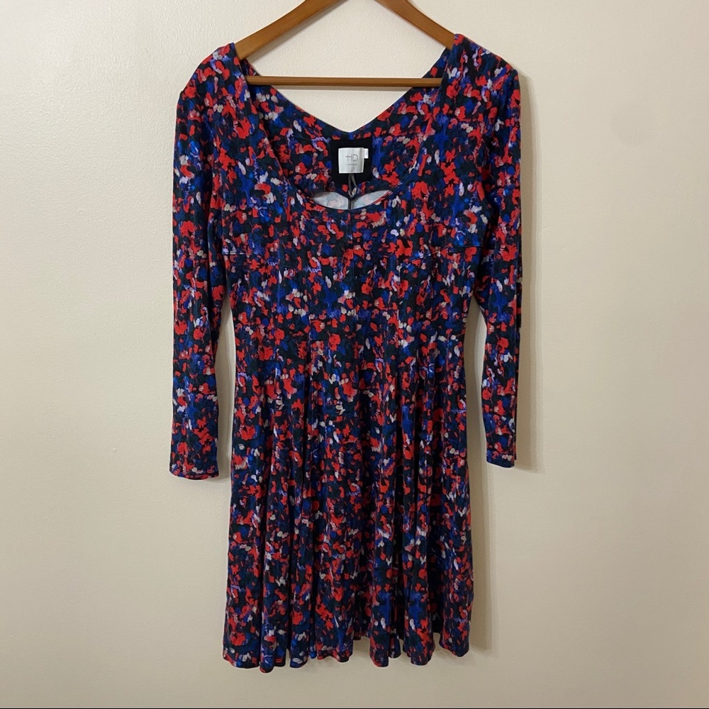 Anthropologie Red and Blue Floral Long Sleeve Dress